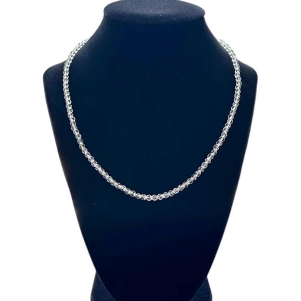 .925 Sterling Silver Natural Crystal Quartz Faceted Beaded Necklace 18”